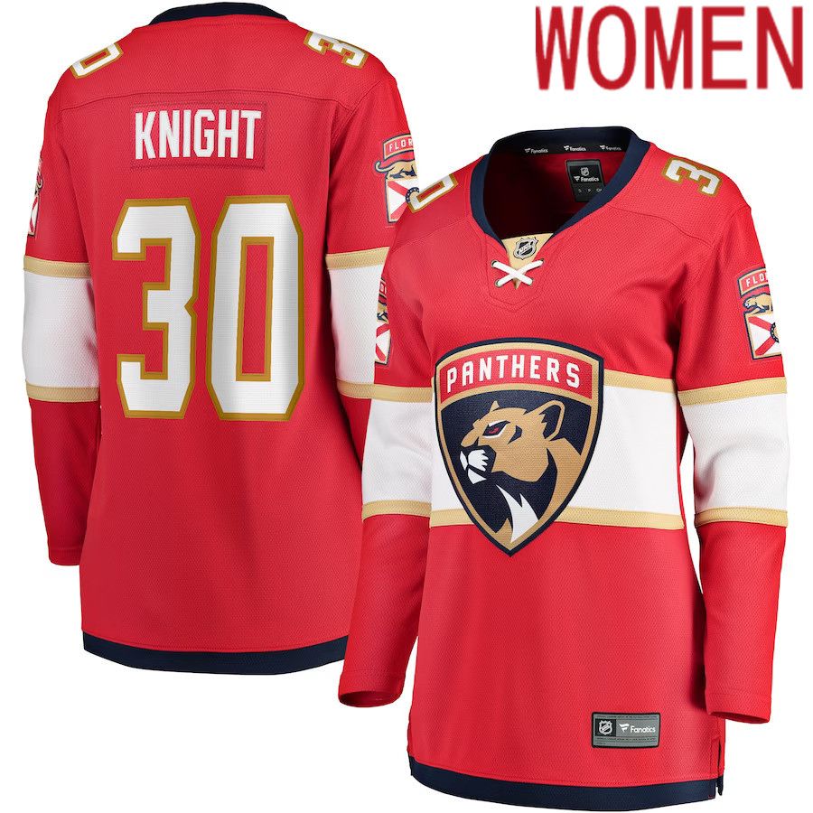 Women Florida Panthers 30 Spencer Knight Fanatics Branded Red Home Breakaway NHL Jersey